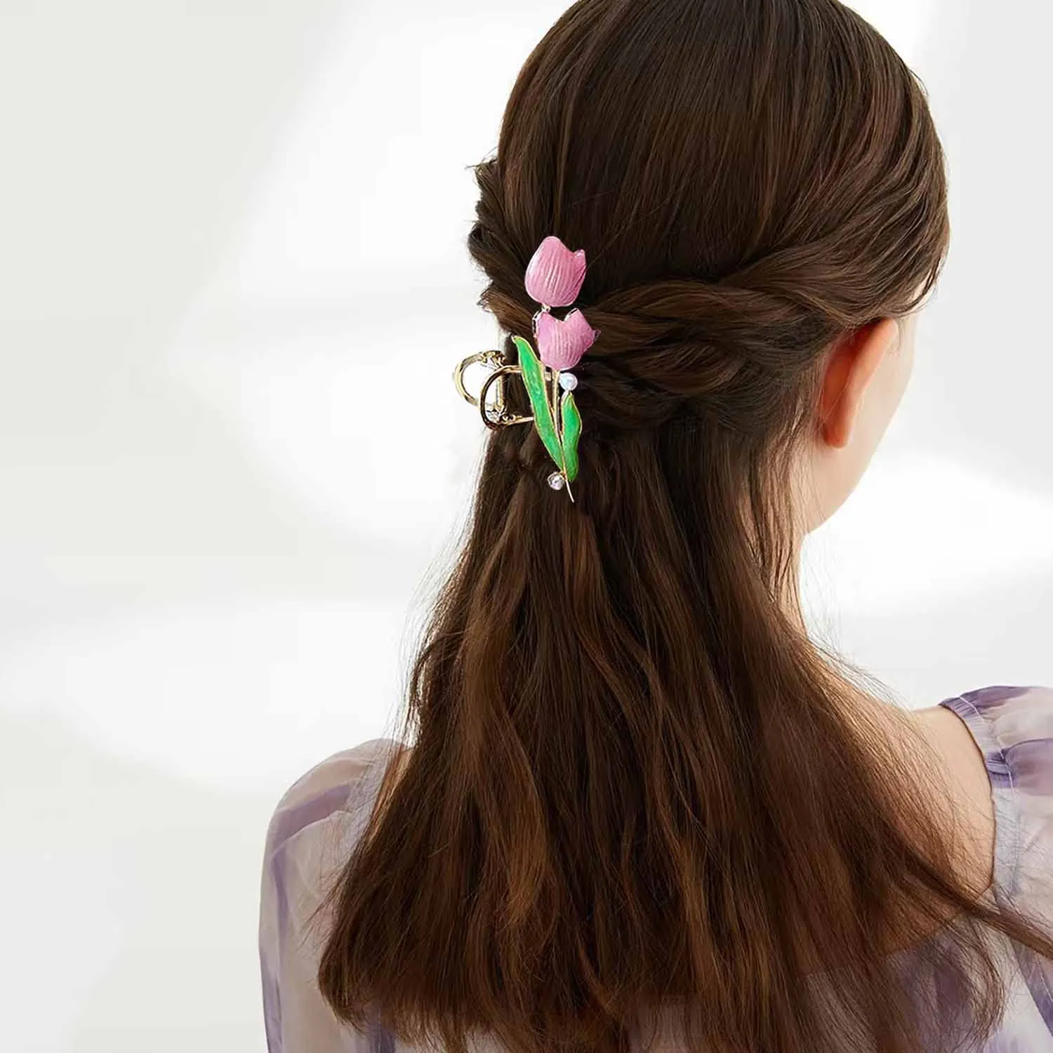 3 PCS Tulip Flower Claw Clips Large for Thick Hair, Metal Headdress Shark Barrette, Big Jaw Clips for Hair Styling Accessories and Clamps for Women Girls