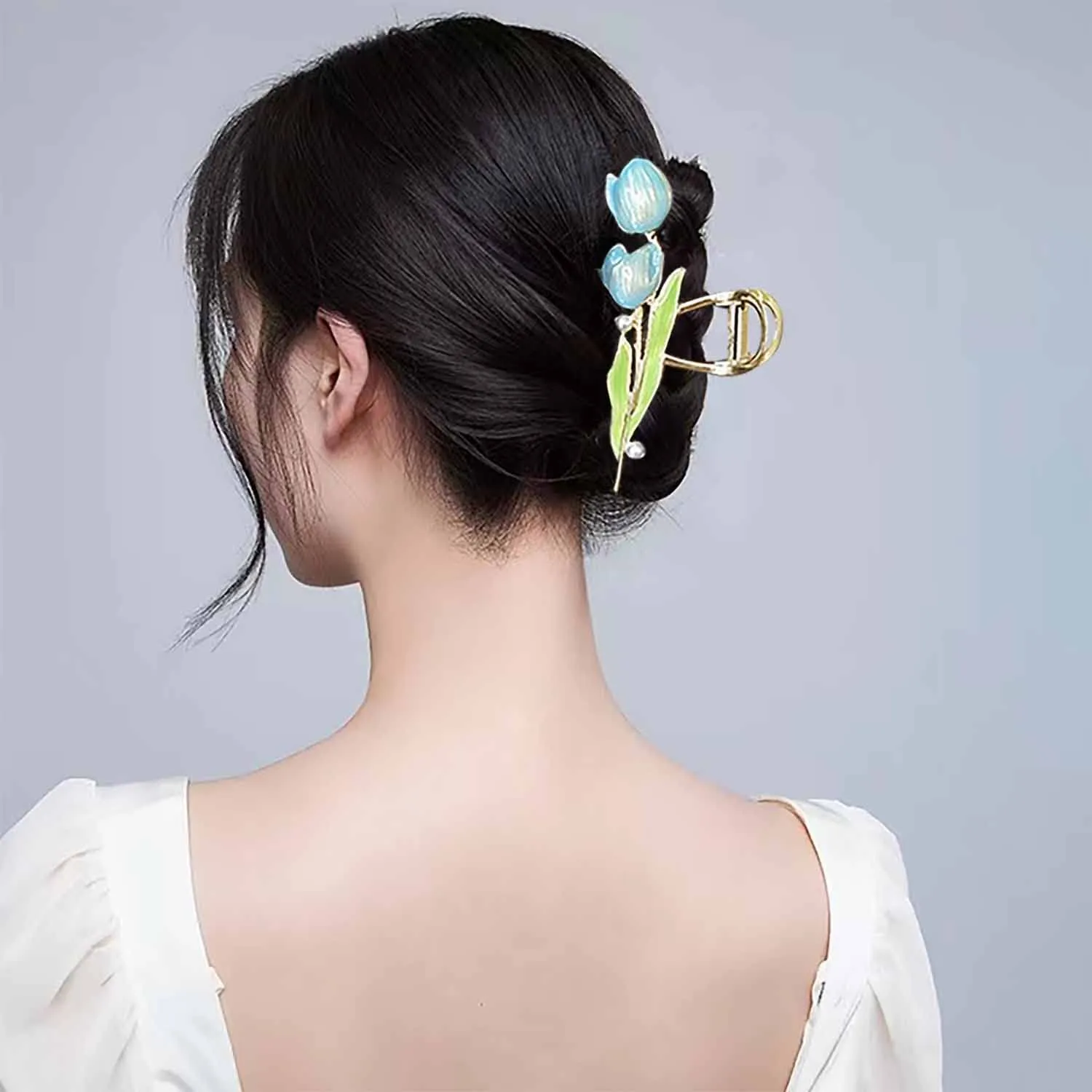 3 PCS Tulip Flower Claw Clips Large for Thick Hair, Metal Headdress Shark Barrette, Big Jaw Clips for Hair Styling Accessories and Clamps for Women Girls