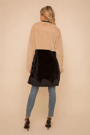 30% Off - Color Block Faux Fur Coat Taupe/Animal