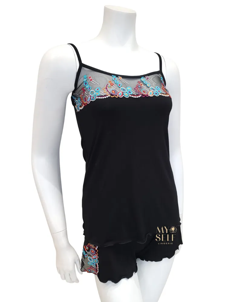 3802 Geometric Lace Black Cami Pajamas Set