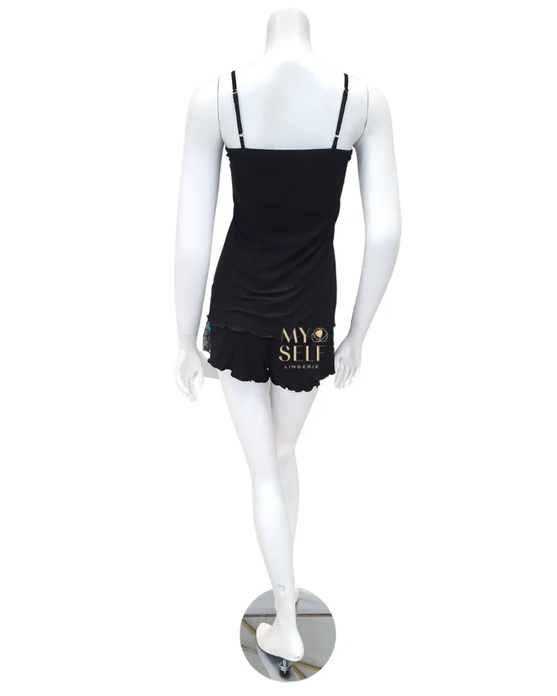 3802 Geometric Lace Black Cami Pajamas Set