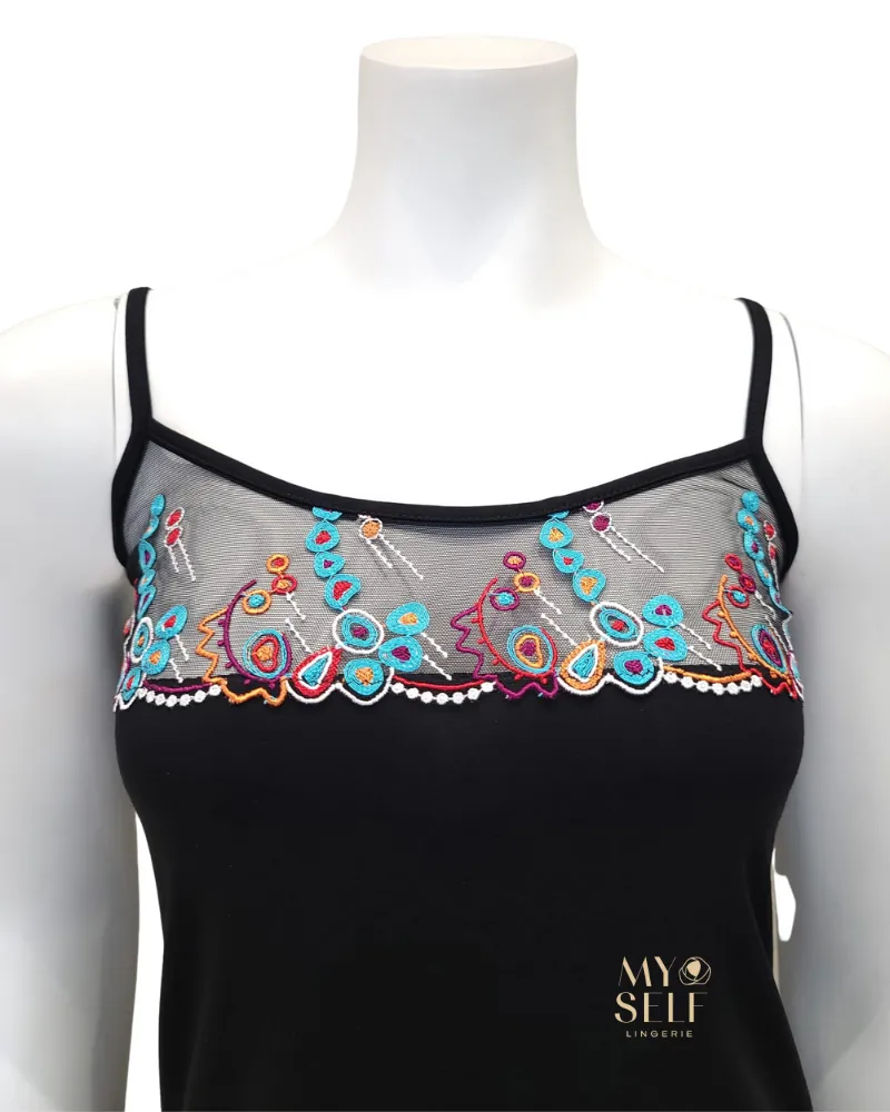 3802 Geometric Lace Black Cami Pajamas Set