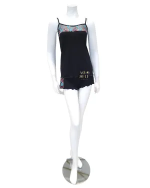 3802 Geometric Lace Black Cami Pajamas Set