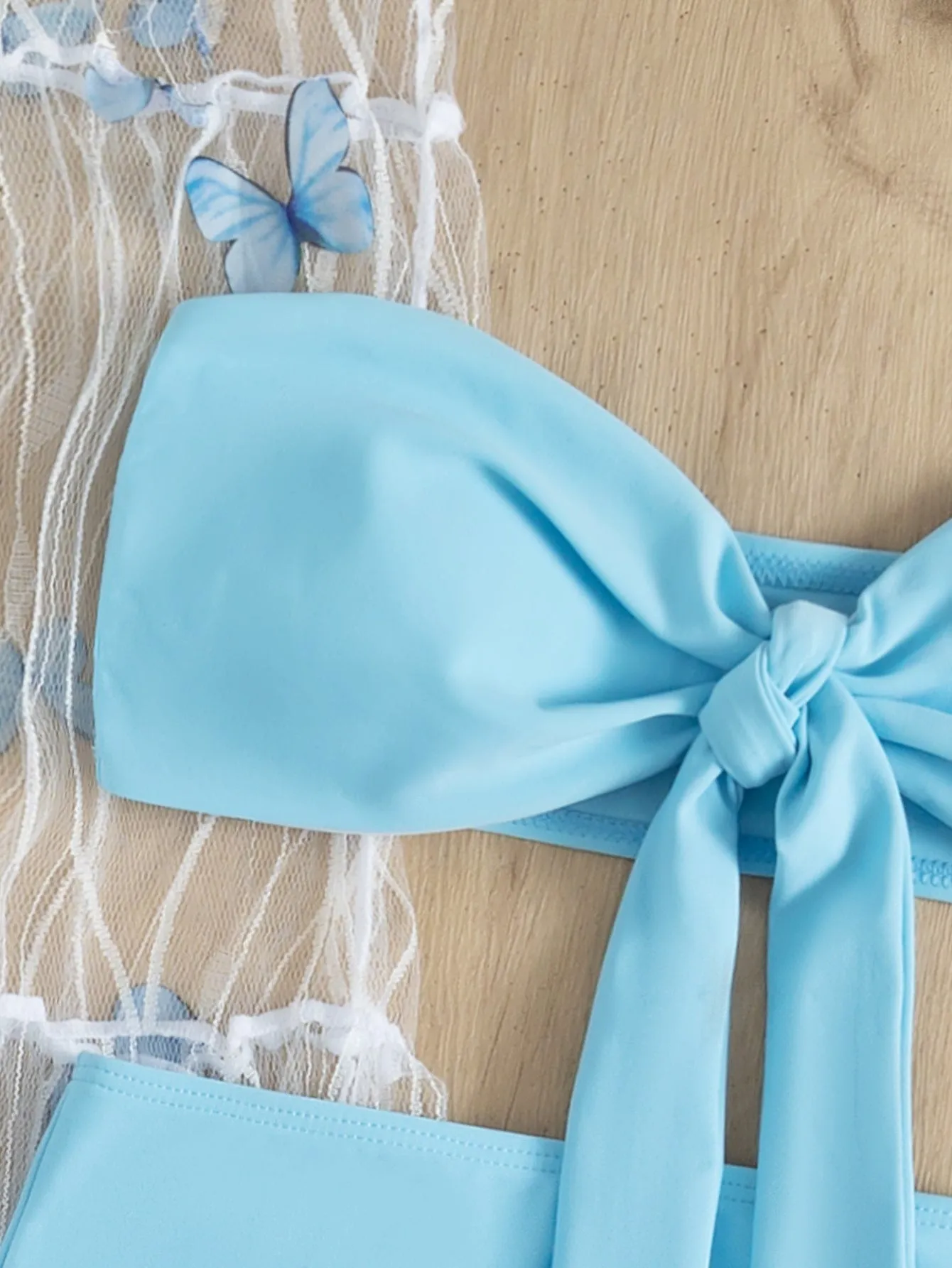 3Pack Plain Knot Bandeau Bikini Swimsuit & Beach Skirt