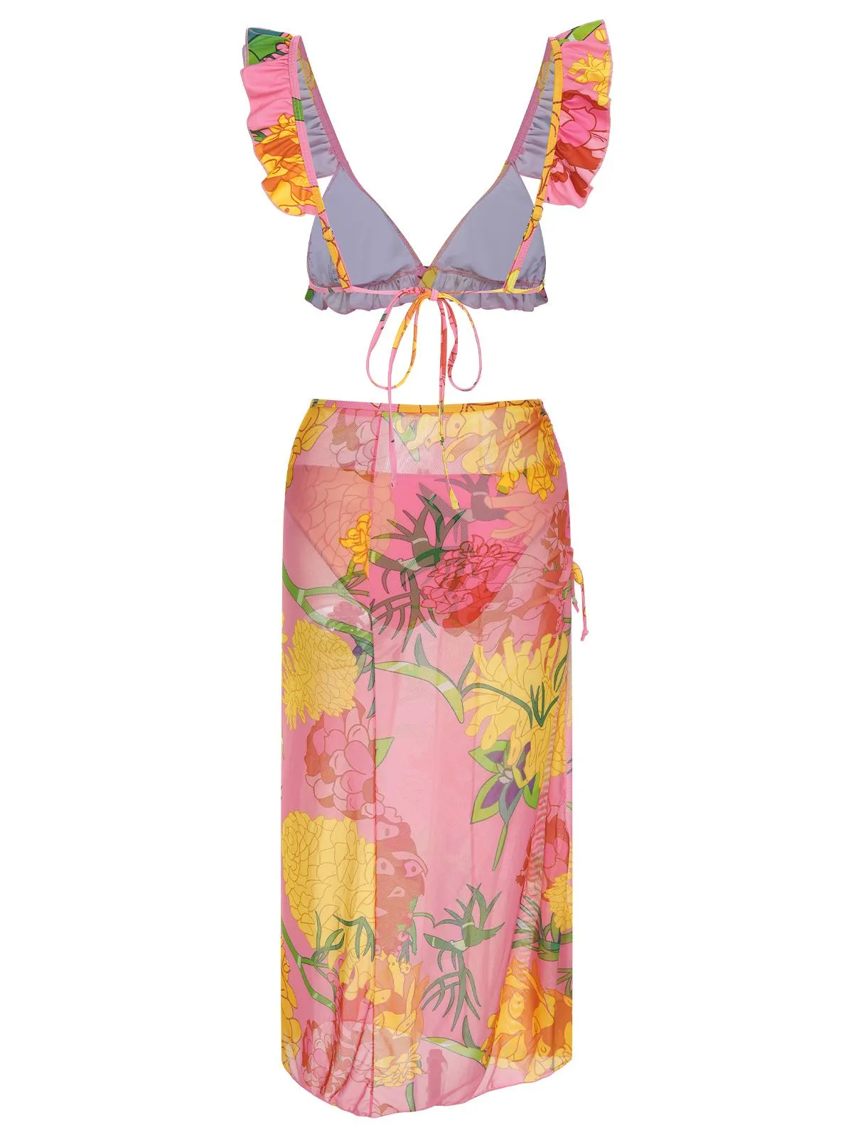 3PCS 1950s Pink Floral Swimsuit Set