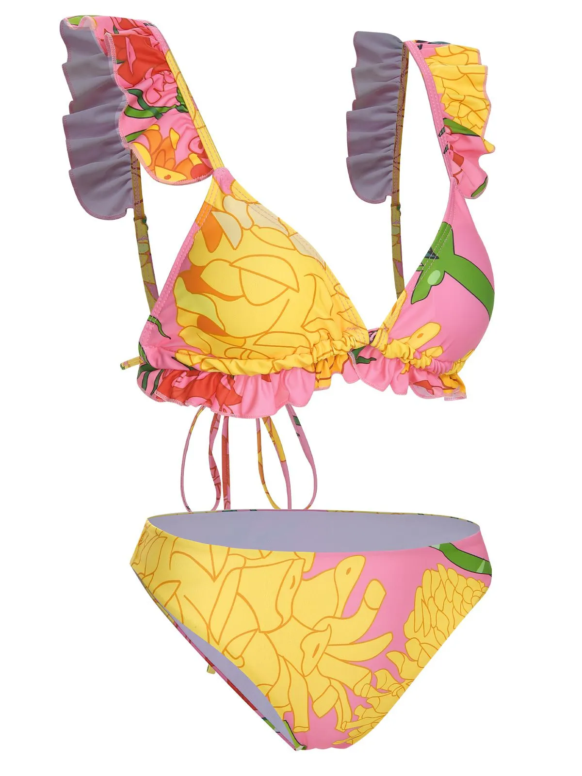 3PCS 1950s Pink Floral Swimsuit Set