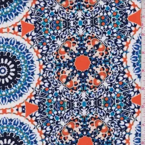 4 3/8 YD PC-ITY Orange/Royal Circular Medallion Jersey Knit Fabric