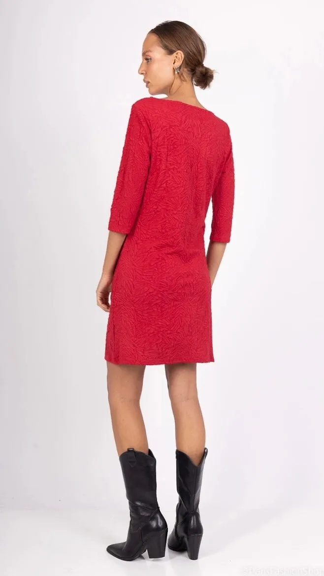 4-A2073 Red Floral Embossed Shift Dress