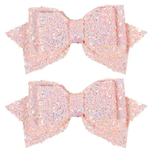 4 inch Glitter Light Pink Hair Bows Clips Sparkling Sequin Cheer Barrettes Alligator Hairpins for Toddler Teens School Girls Children Women Xmas Valentines Birthday Gift