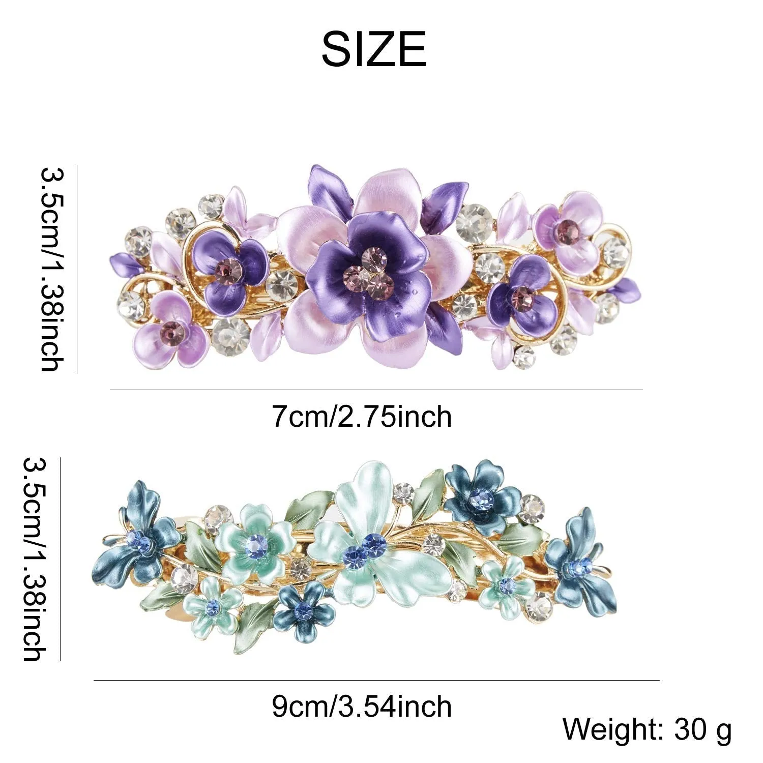 4 Pack Fancy Delicate Floral Butterfly Leaf Jeweled Gems Rhinestone Glitter Sparkly Metal Hair Clips Snap Barrettes Grip Hairpins Clamp Thick Hair Ponytail Holder Bun Chignon Accessories for Women