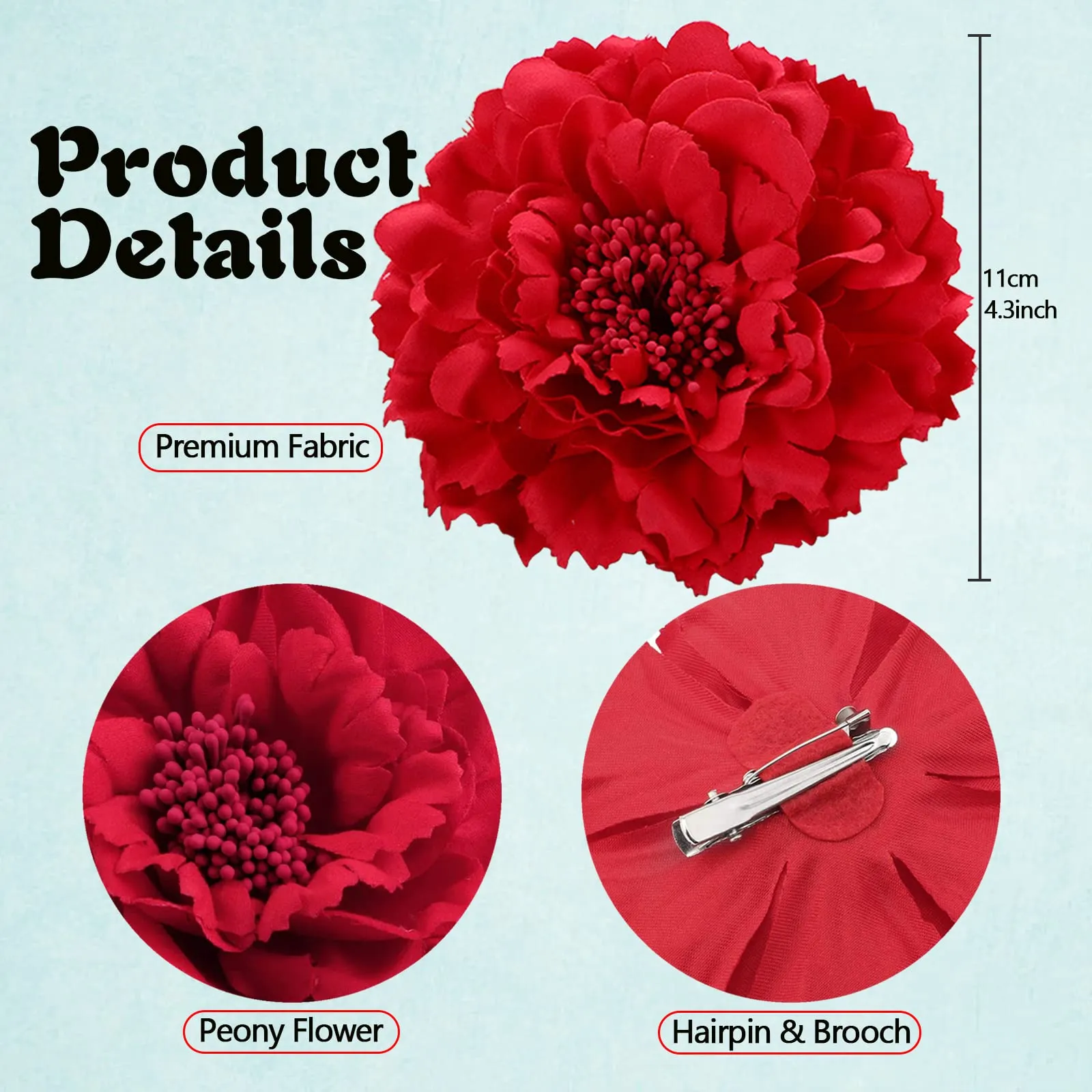 4 Pack Peony Flower Hairpin, Flower Brooch Multicolor Peony Hair Barrette Accessories for Women Girls Party Beach Wedding