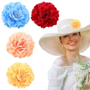 4 Pack Peony Flower Hairpin, Flower Brooch Multicolor Peony Hair Barrette Accessories for Women Girls Party Beach Wedding