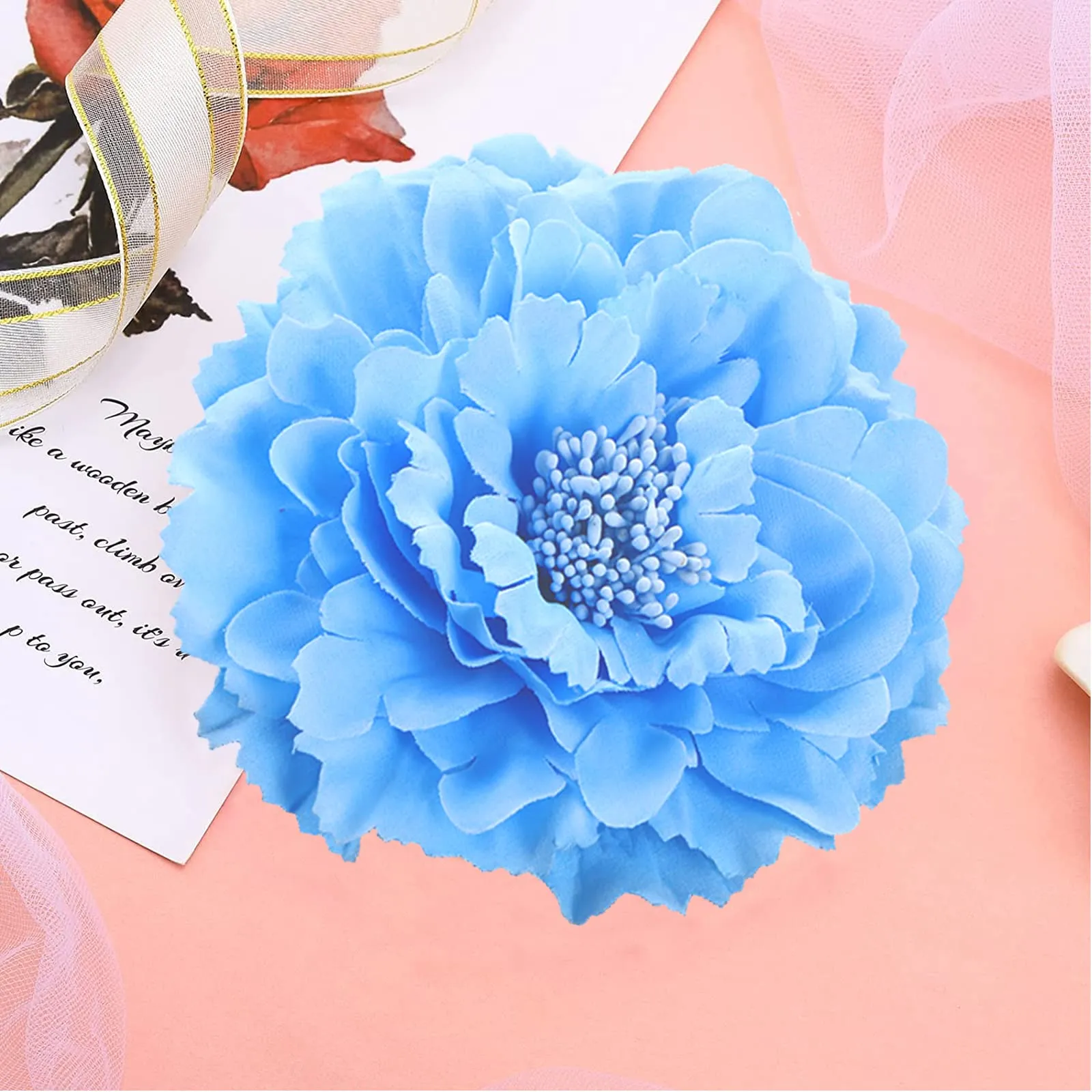 4 Pack Peony Flower Hairpin, Flower Brooch Multicolor Peony Hair Barrette Accessories for Women Girls Party Beach Wedding