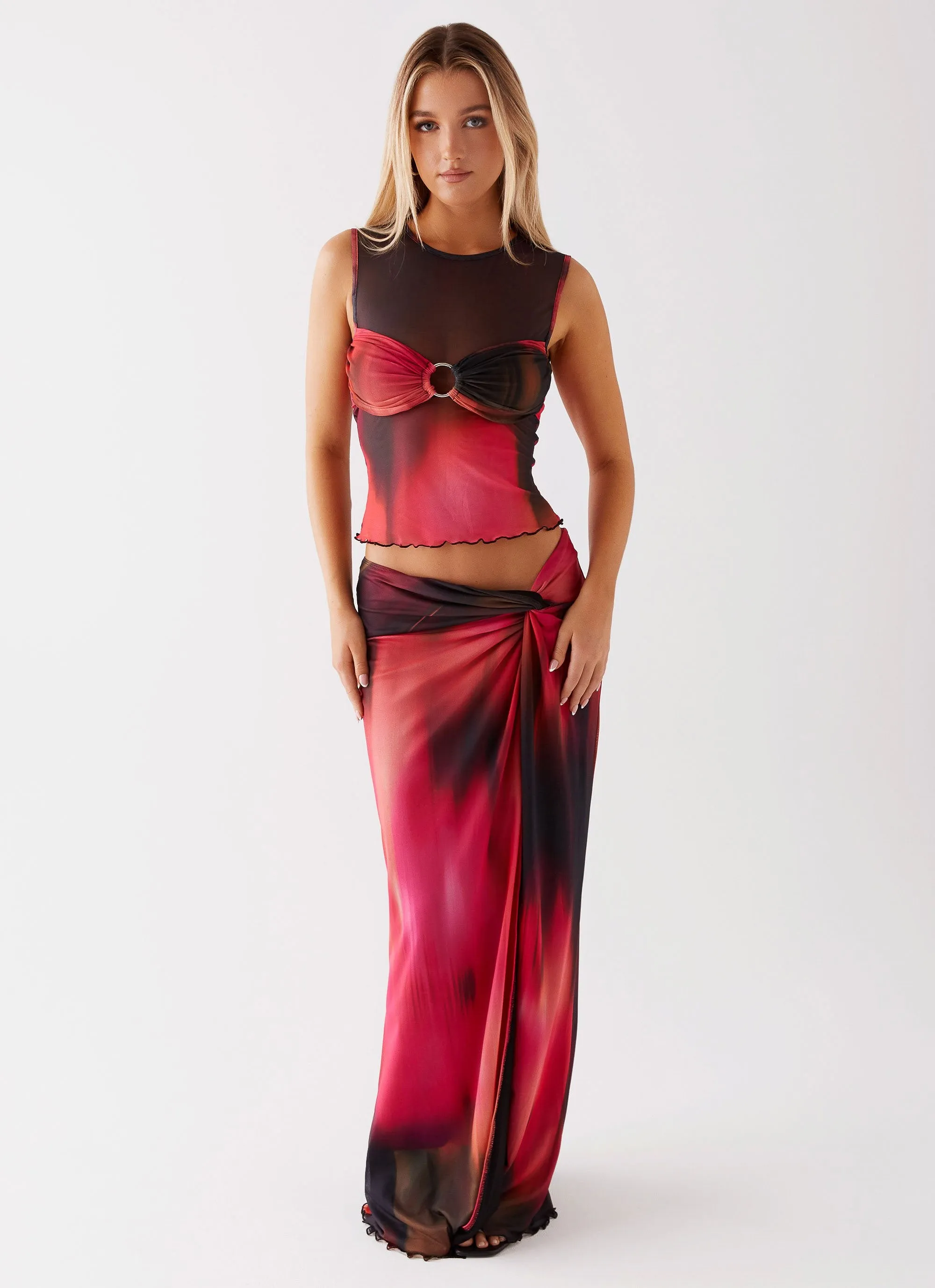Caprise Maxi Skirt - Pink Print Travel Friendly