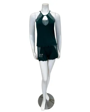 4030 Deep Green Lace Modal Cami & Shorts Pajamas Set