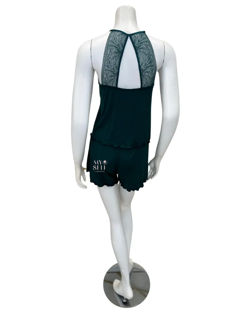 4030 Deep Green Lace Modal Cami & Shorts Pajamas Set