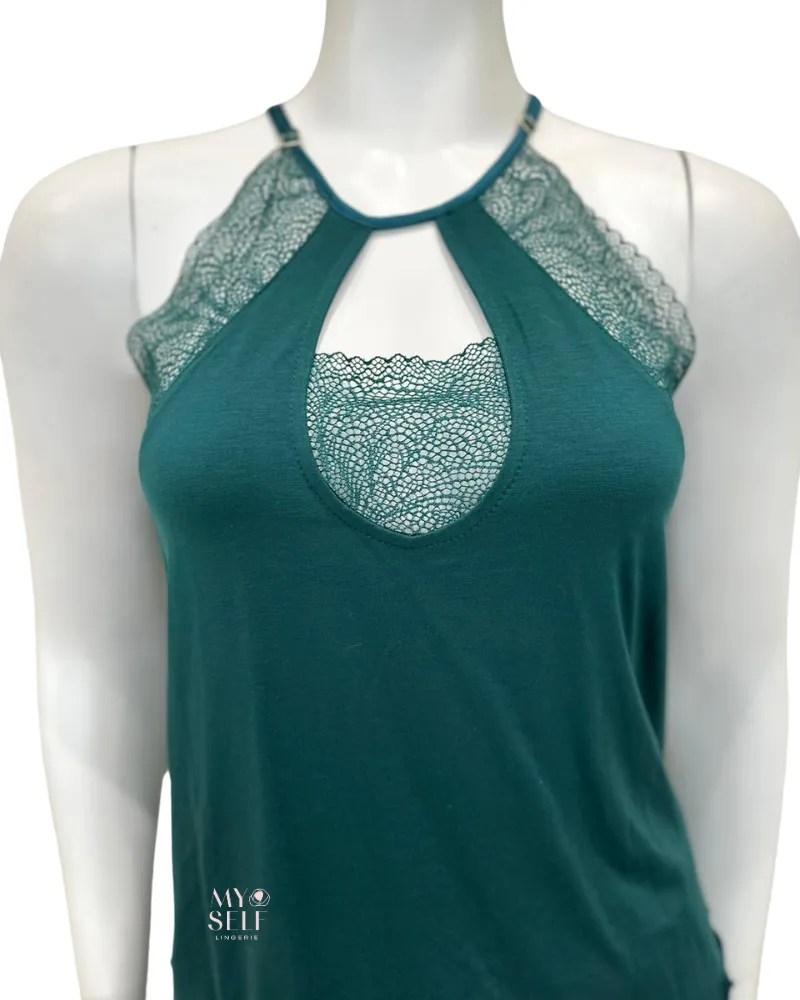 4030 Deep Green Lace Modal Cami & Shorts Pajamas Set