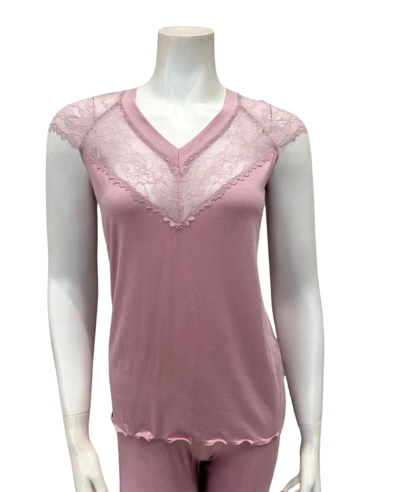 4208 Lilac V Lace Cap Sleeve Leggings Modal Pajamas Set