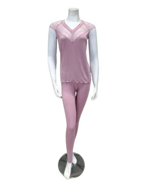 4208 Lilac V Lace Cap Sleeve Leggings Modal Pajamas Set