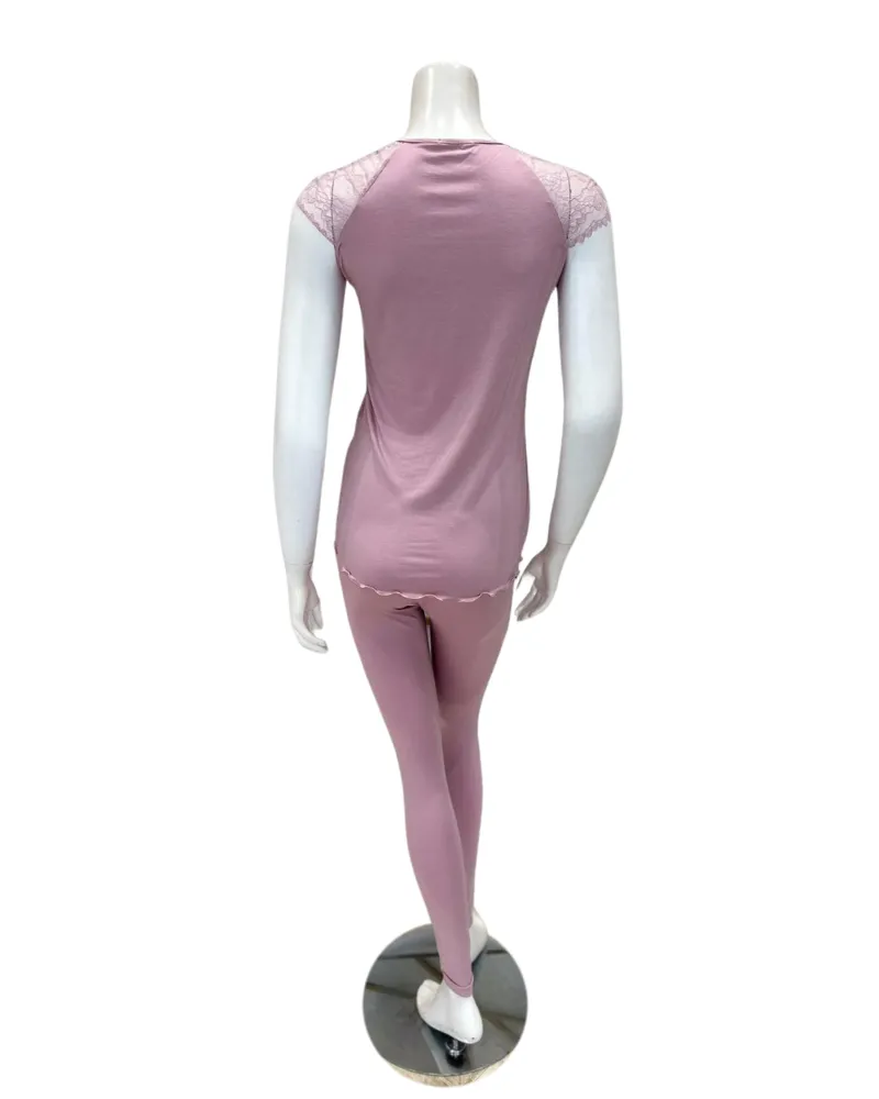 4208 Lilac V Lace Cap Sleeve Leggings Modal Pajamas Set
