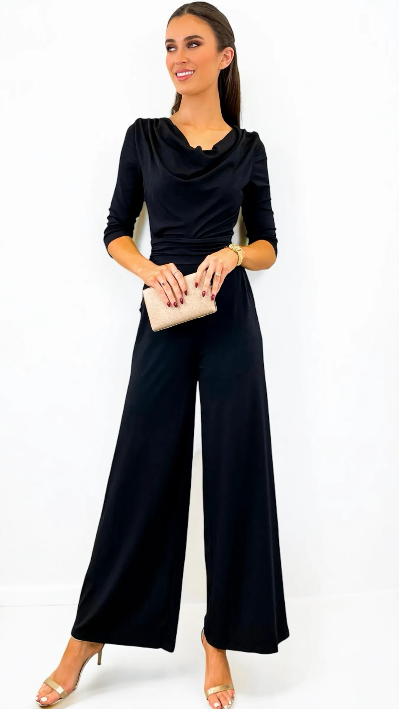 5-A1982 Tammy Black Cowl Jumpsuit
