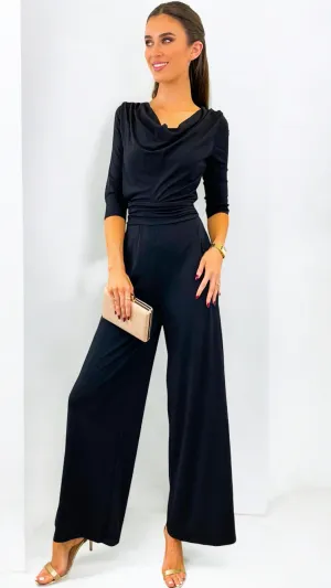 5-A1982 Tammy Black Cowl Jumpsuit