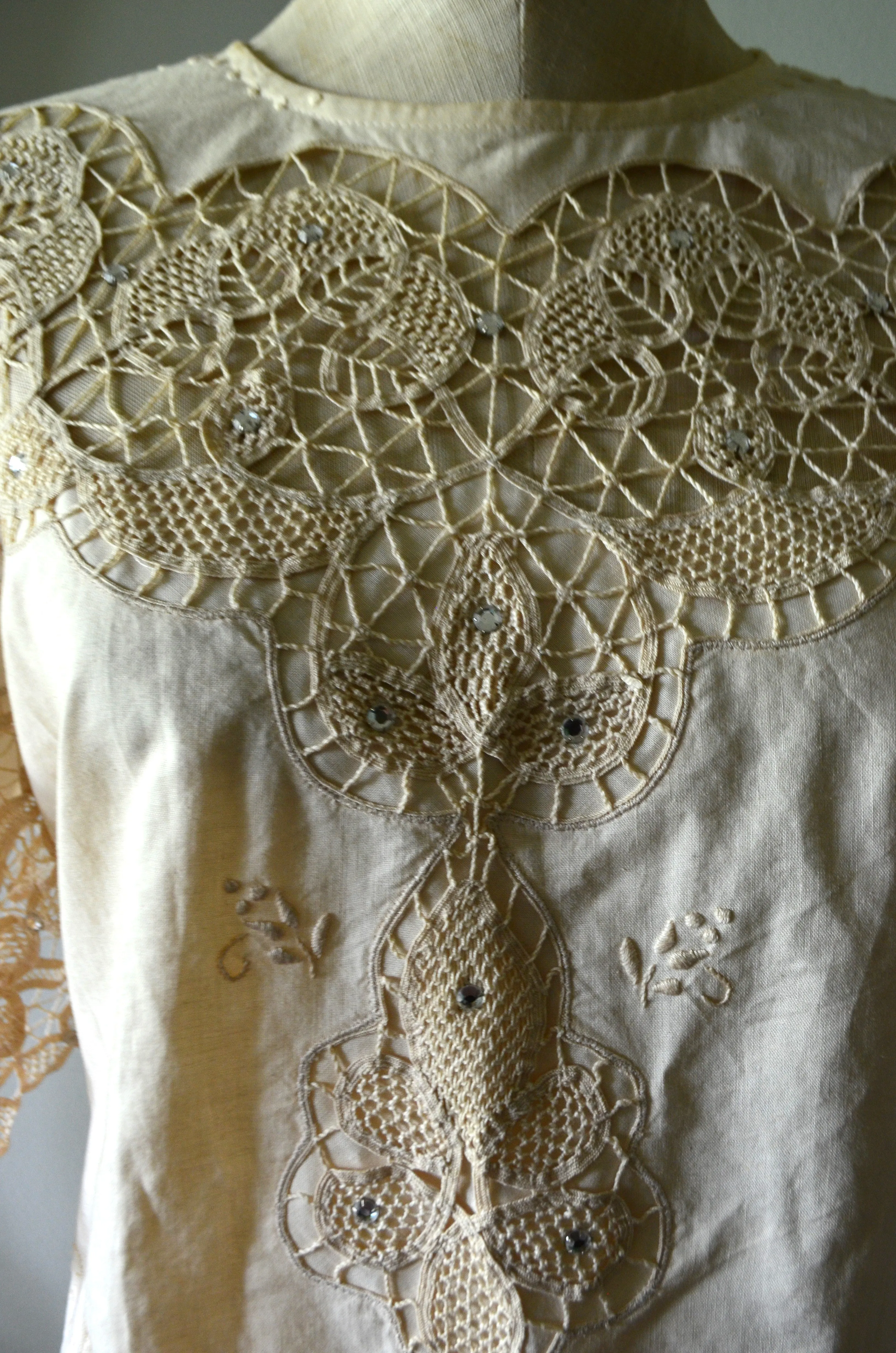 70s Boho Richelieu crochet lace ivory matching skirt set maxi skirt wedding