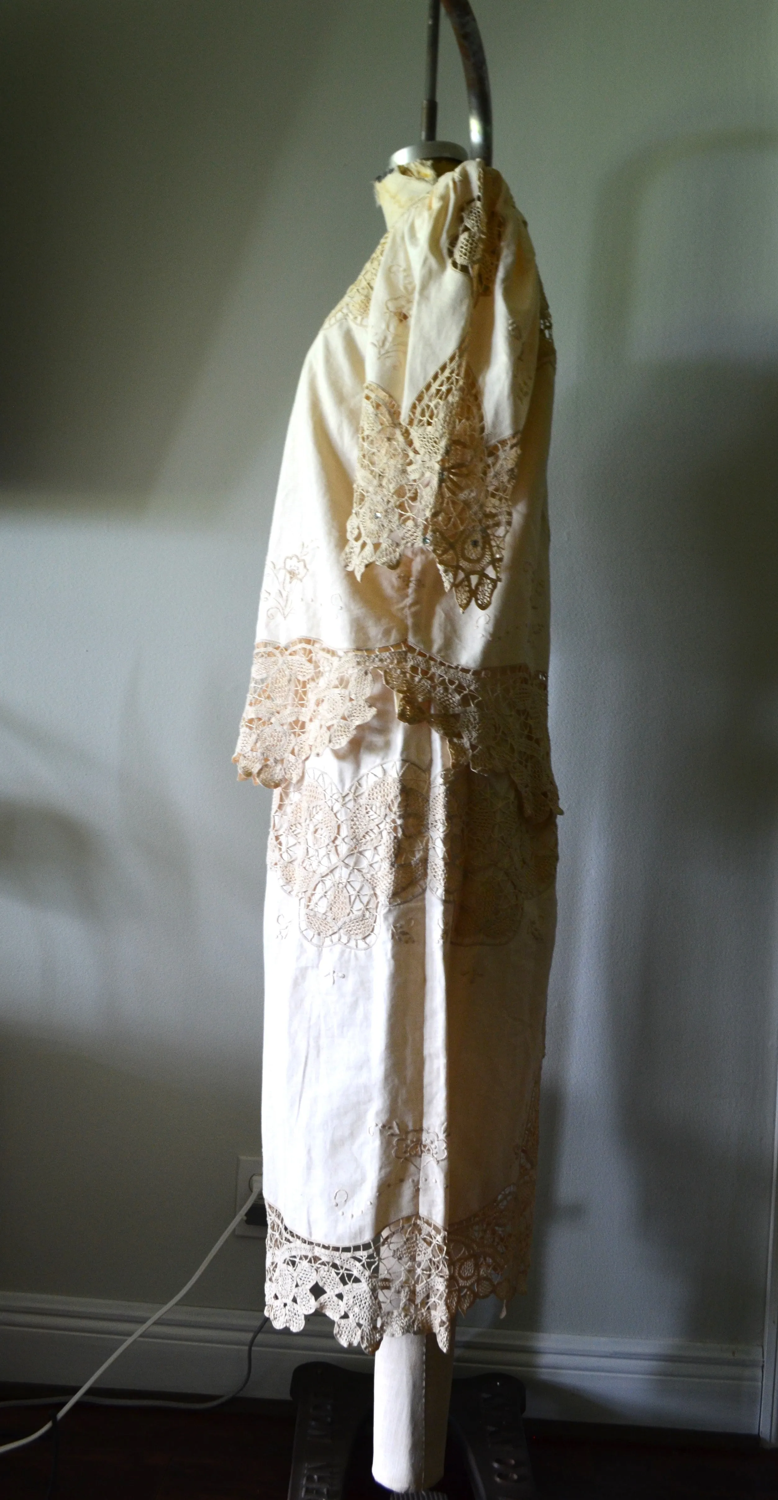 70s Boho Richelieu crochet lace ivory matching skirt set maxi skirt wedding