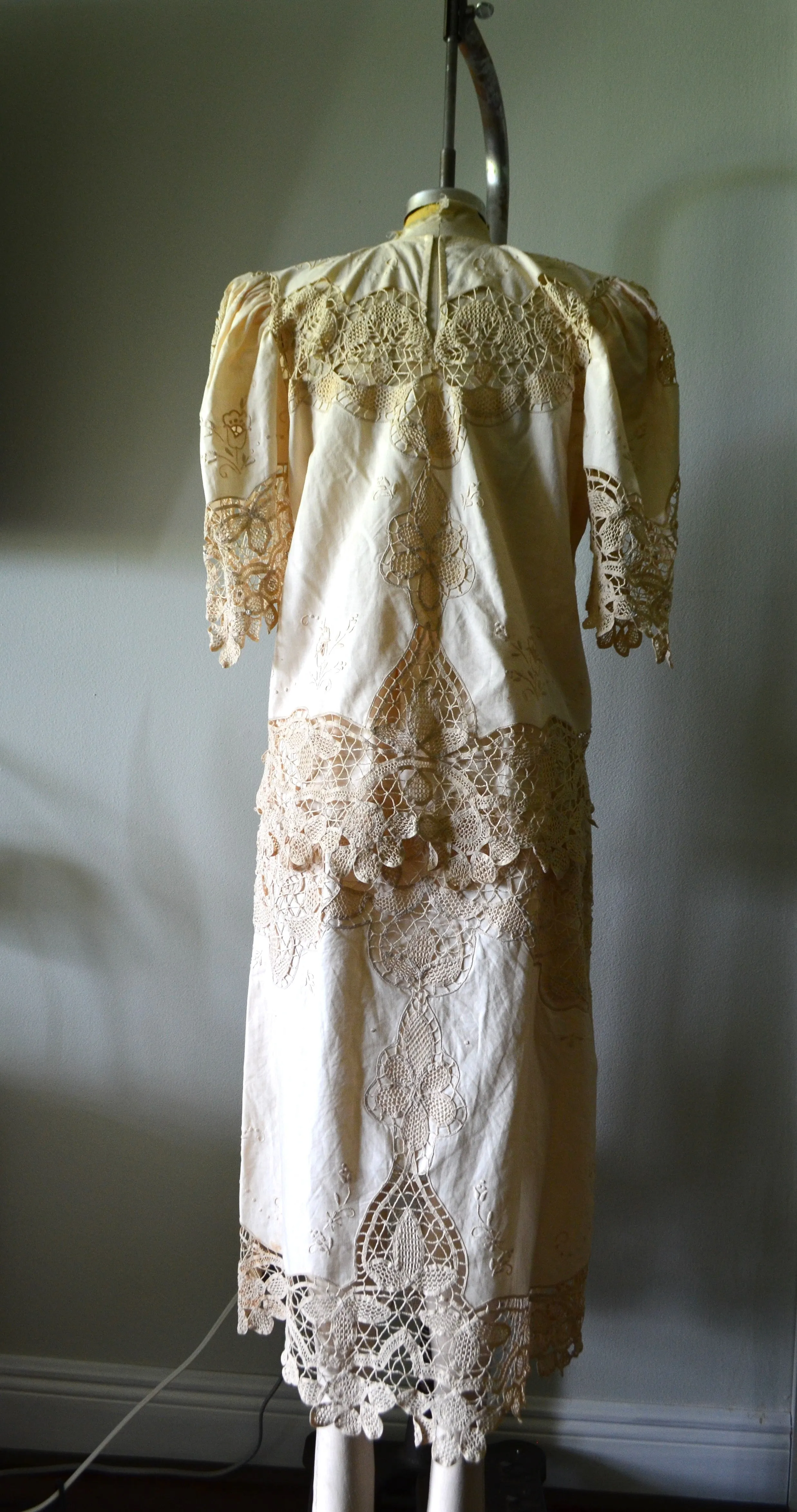 70s Boho Richelieu crochet lace ivory matching skirt set maxi skirt wedding