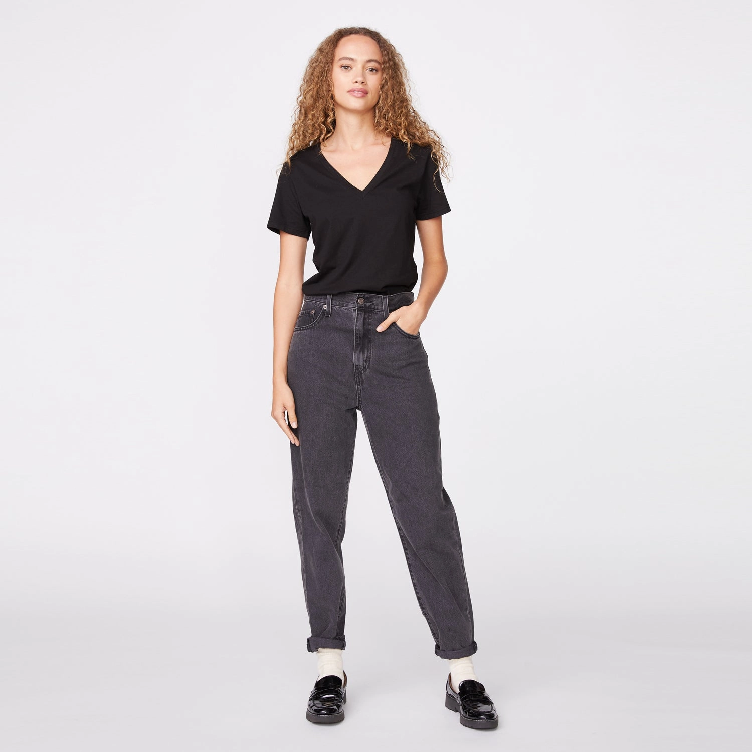 Hidden Button Placket 90's V Neck