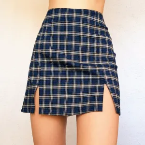 90s Blue Plaid Mini Skirt