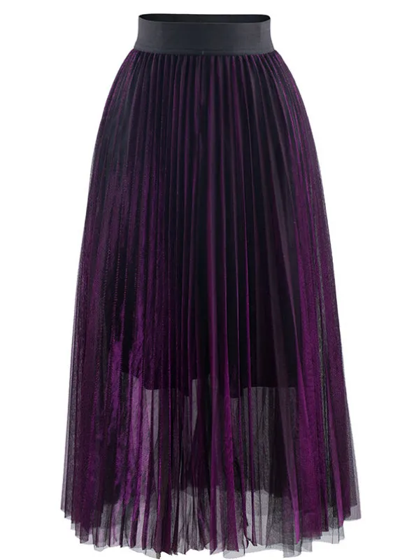 A-line Folded Skirt High Waist Shaped Gauze Skirt