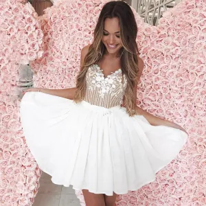 A-Line Spaghetti Straps White Homecoming Dress with Lace Appliques PFH0179