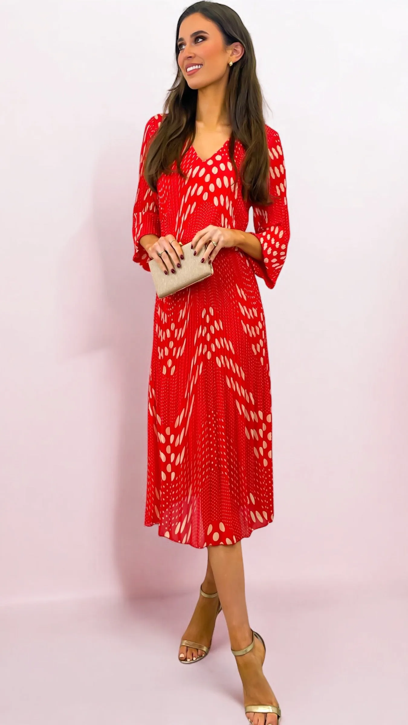 A1978 Red Dotty Sleeved Loose Top Dress