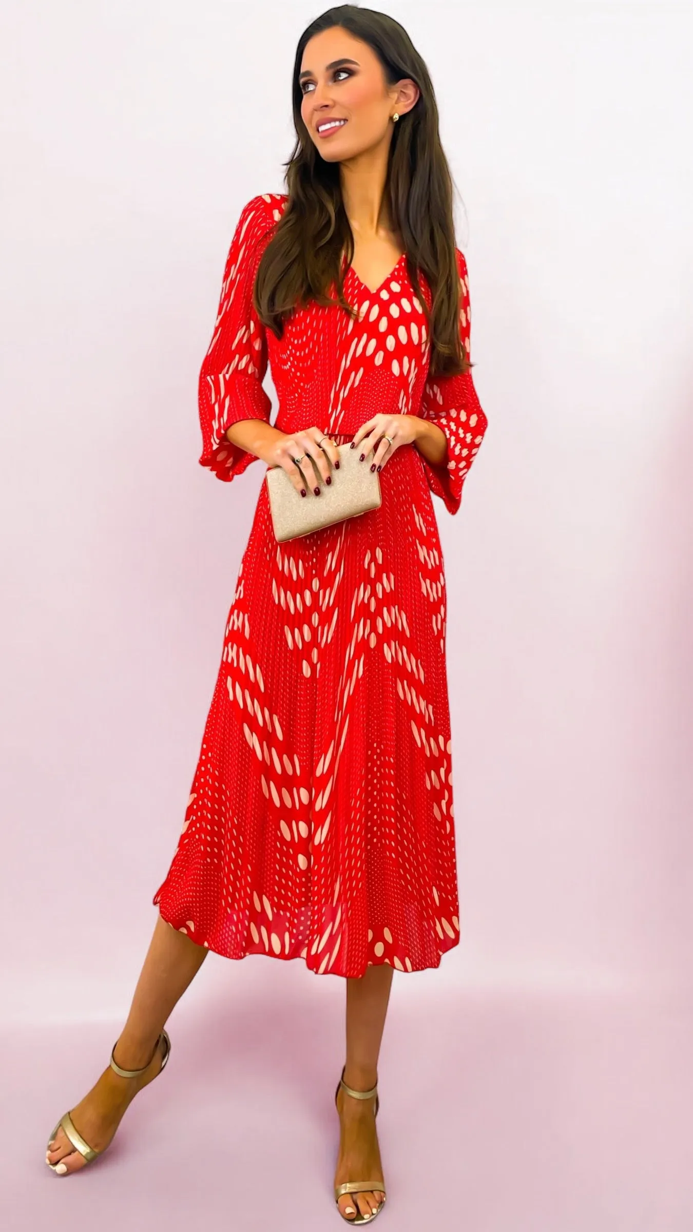 A1978 Red Dotty Sleeved Loose Top Dress