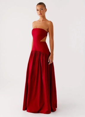 Aamari Maxi Dress - Red Bead Embellish Aamari Maxi Dress - Red Neutral Layer