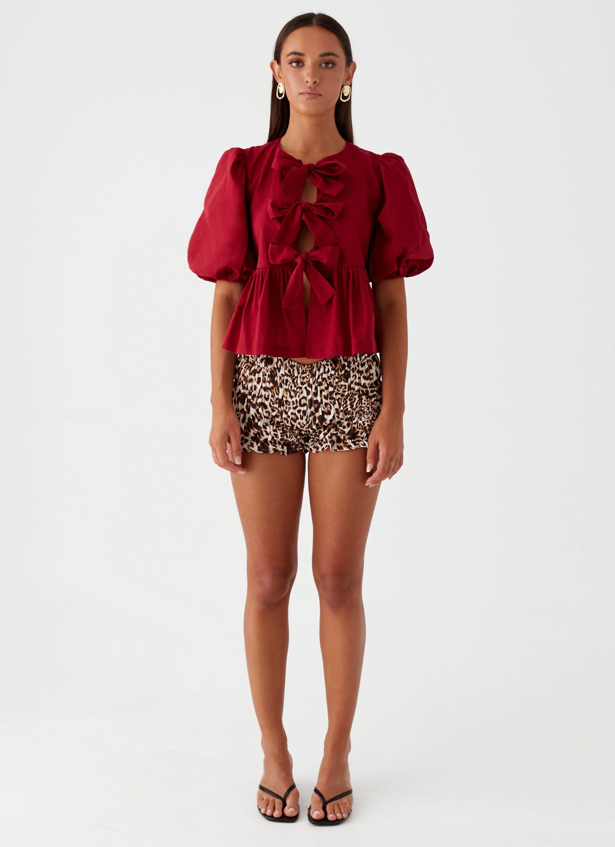 Western Wind Tie Top - Maroon Flexible Knit Tear Resistant Fiber Blend