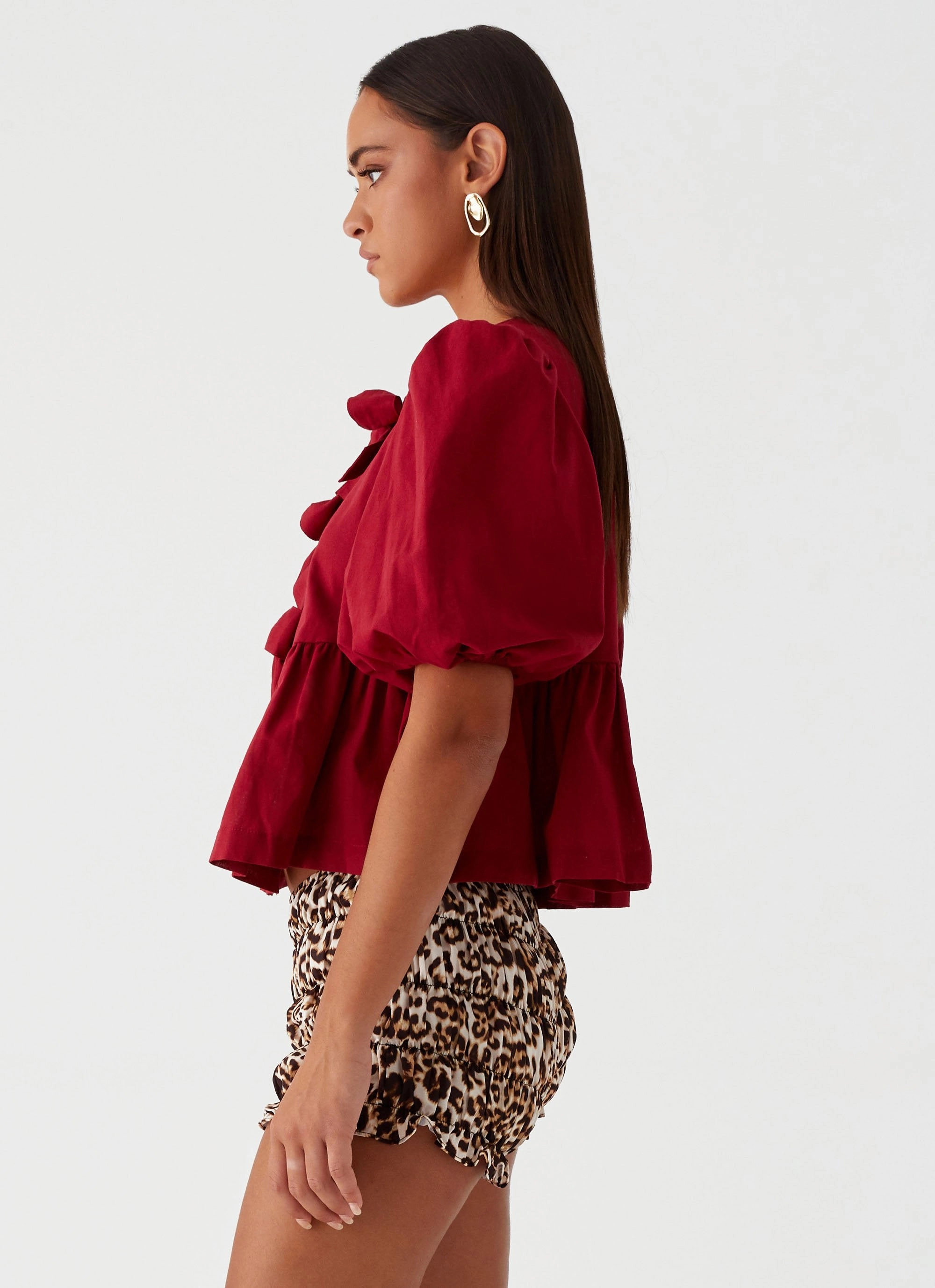 Western Wind Tie Top - Maroon ContrastPlacket