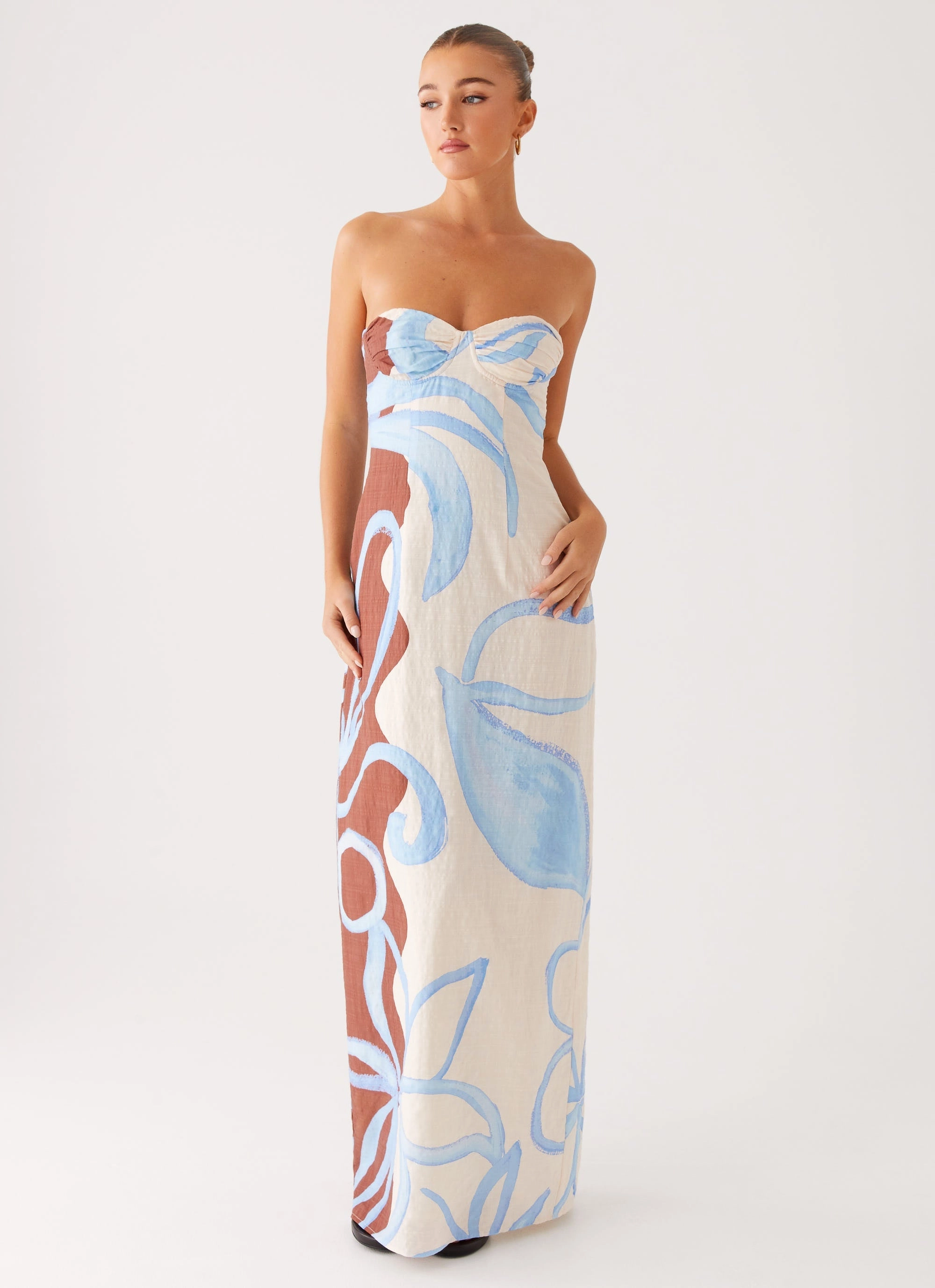 Raiden Maxi Dress - Bloom Wave Print Airy Movement Loose Flow
