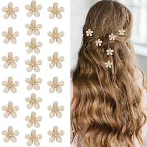 ACO-UINT 20 Pcs Small Flower Hair Clips for Women, Champagne Flower Clips Non-slip Flower Claw Clip, Cute Clips for Hair 90s Hair Accessories for Women Girls