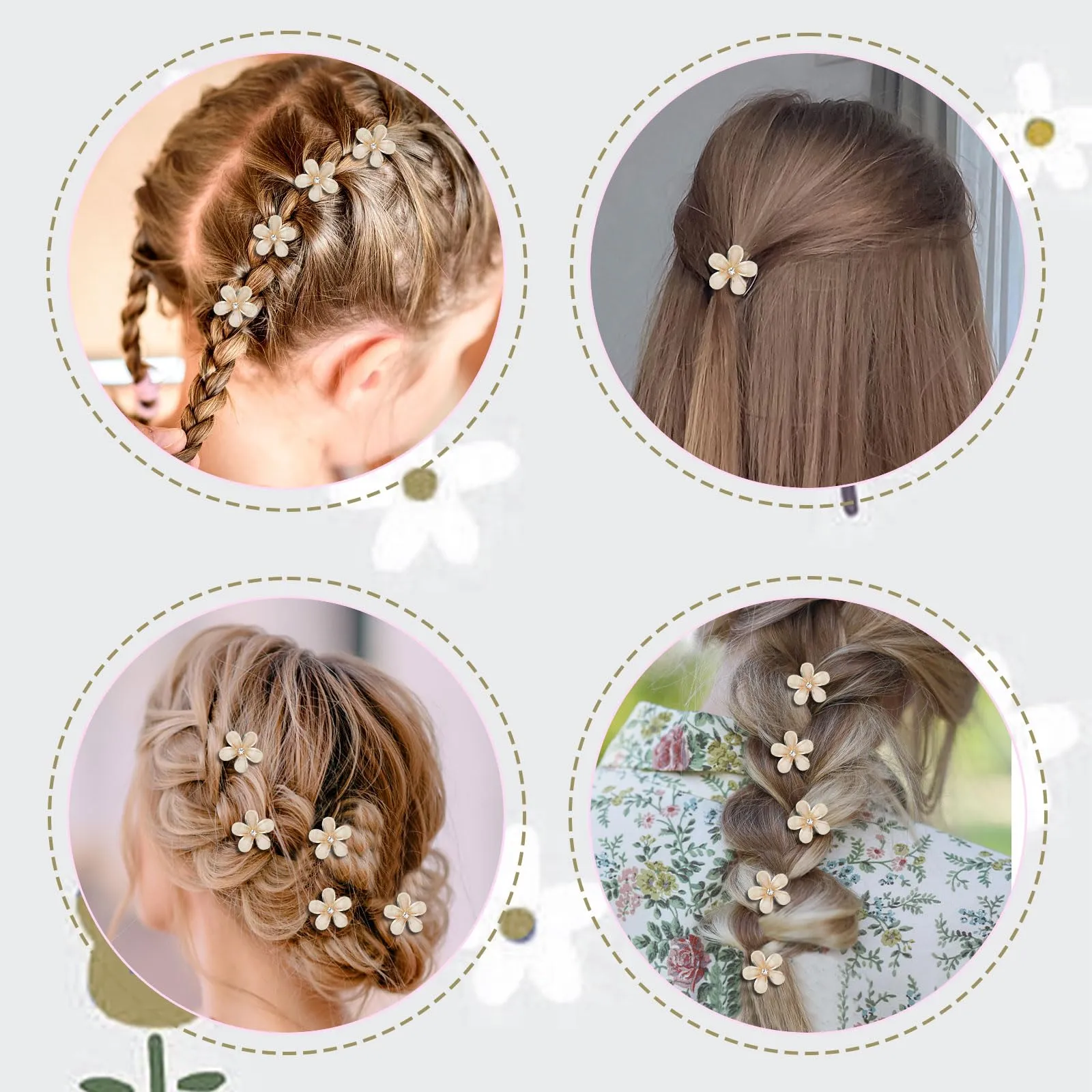 ACO-UINT 20 Pcs Small Flower Hair Clips for Women, Champagne Flower Clips Non-slip Flower Claw Clip, Cute Clips for Hair 90s Hair Accessories for Women Girls