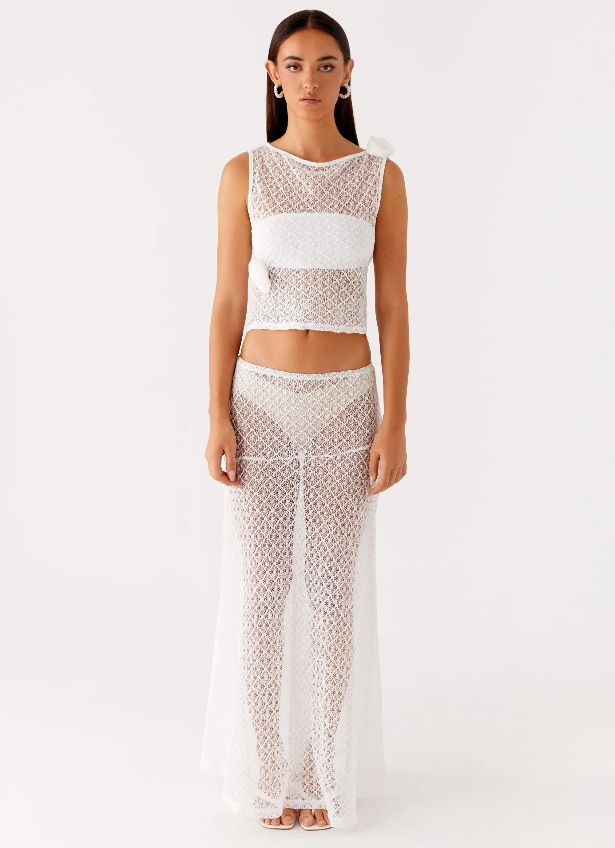 Chilly Day Wear StaticDissipative Velli Crochet Maxi Skirt - White