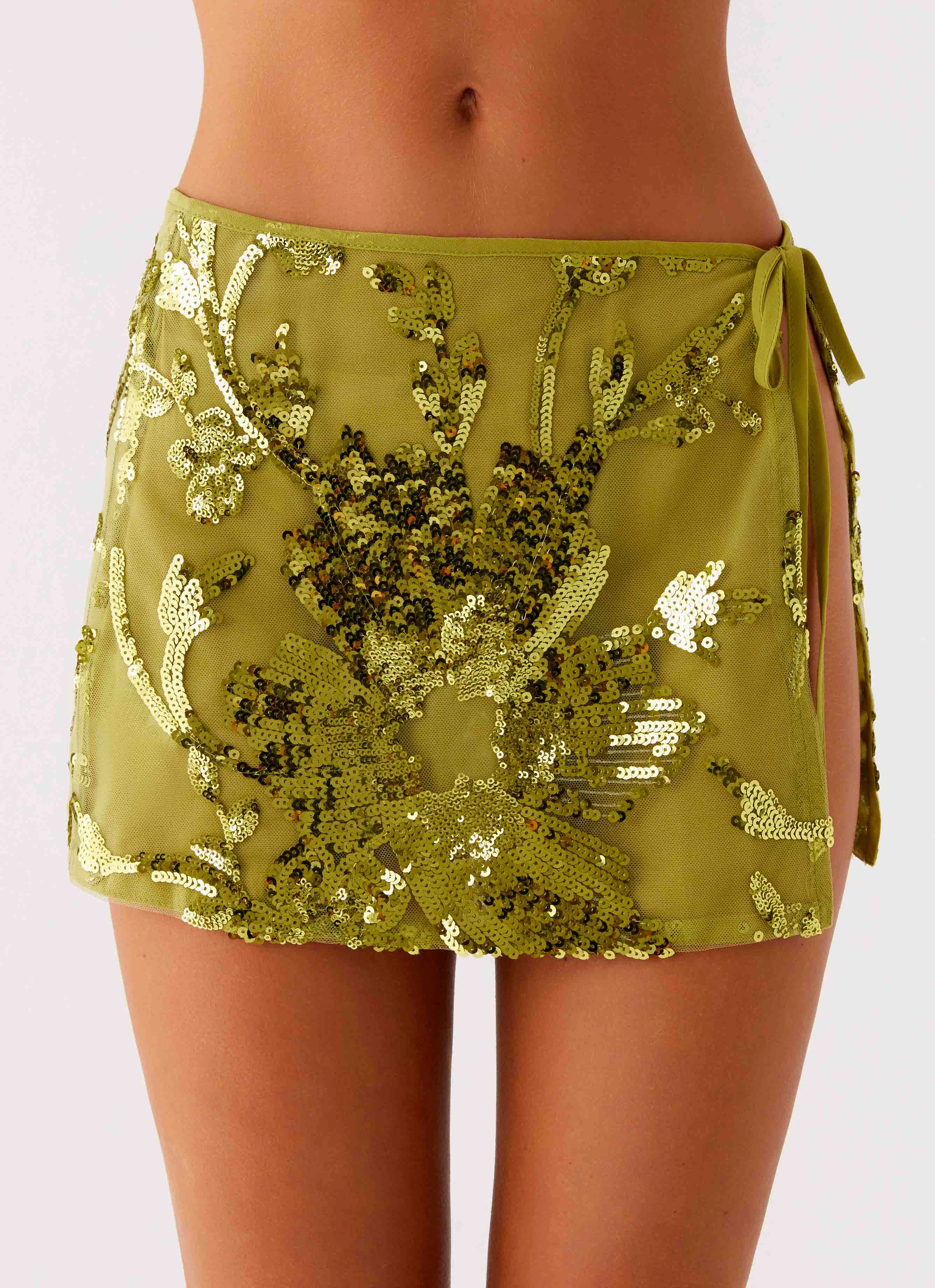 Cancun Sequin Mini Skirt - Lime Comfy Essentials Wear Hip Friendly Pockets