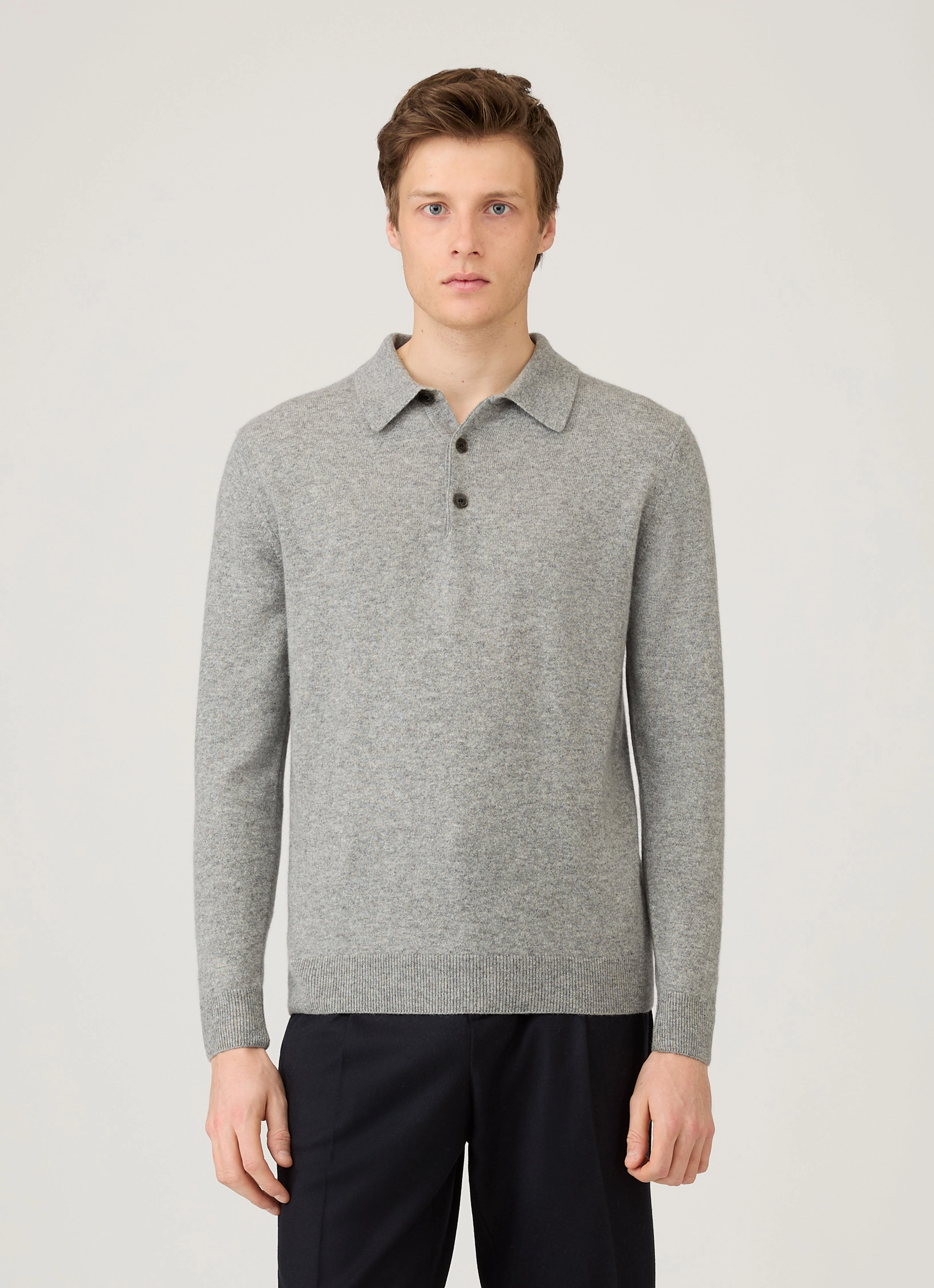 Men's Cashmere Polo Shirt in Grey Melange Trendy Casual