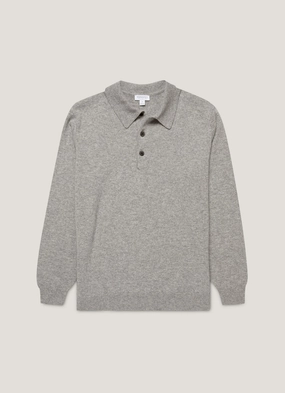 Active Layers Men's Cashmere Polo Shirt in Grey Melange Men's Cashmere Polo Shirt in Grey Melange AntiStatic Treatment