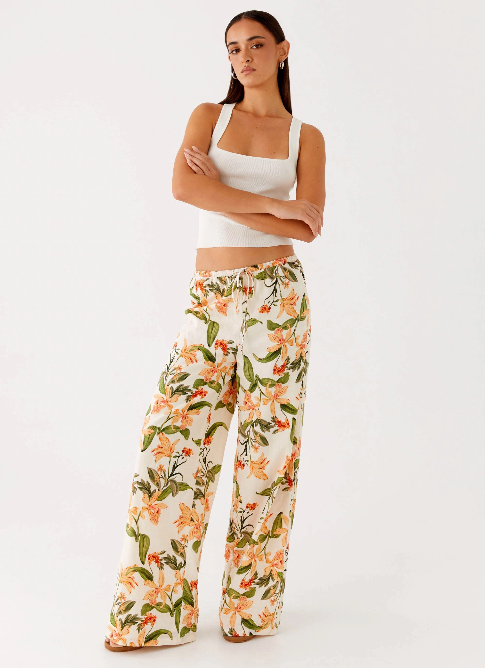 High Durability Thread Dalida Linen Pants - Floral Print