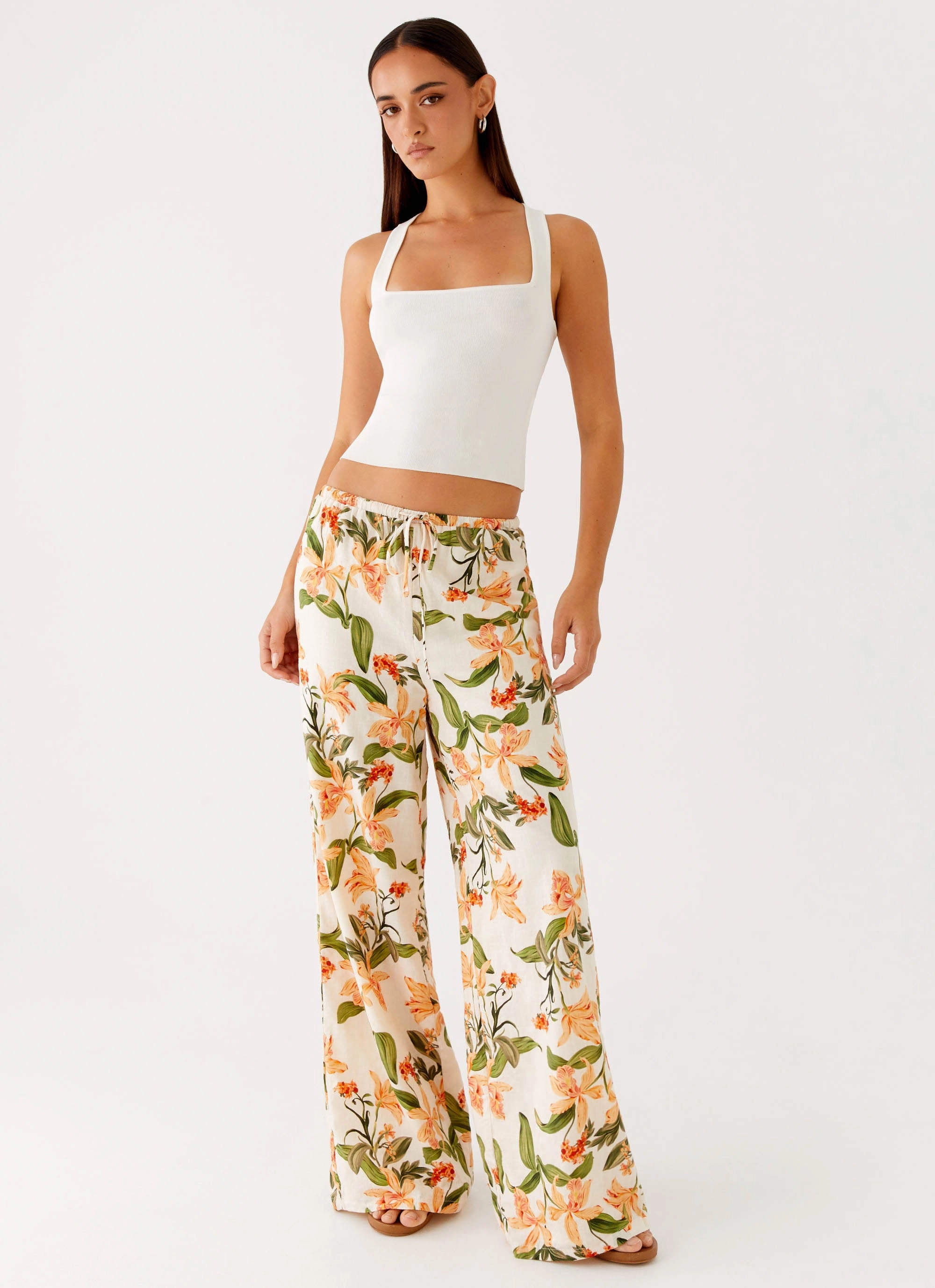 Dalida Linen Pants - Floral Print Zip-off legs Stay Cool