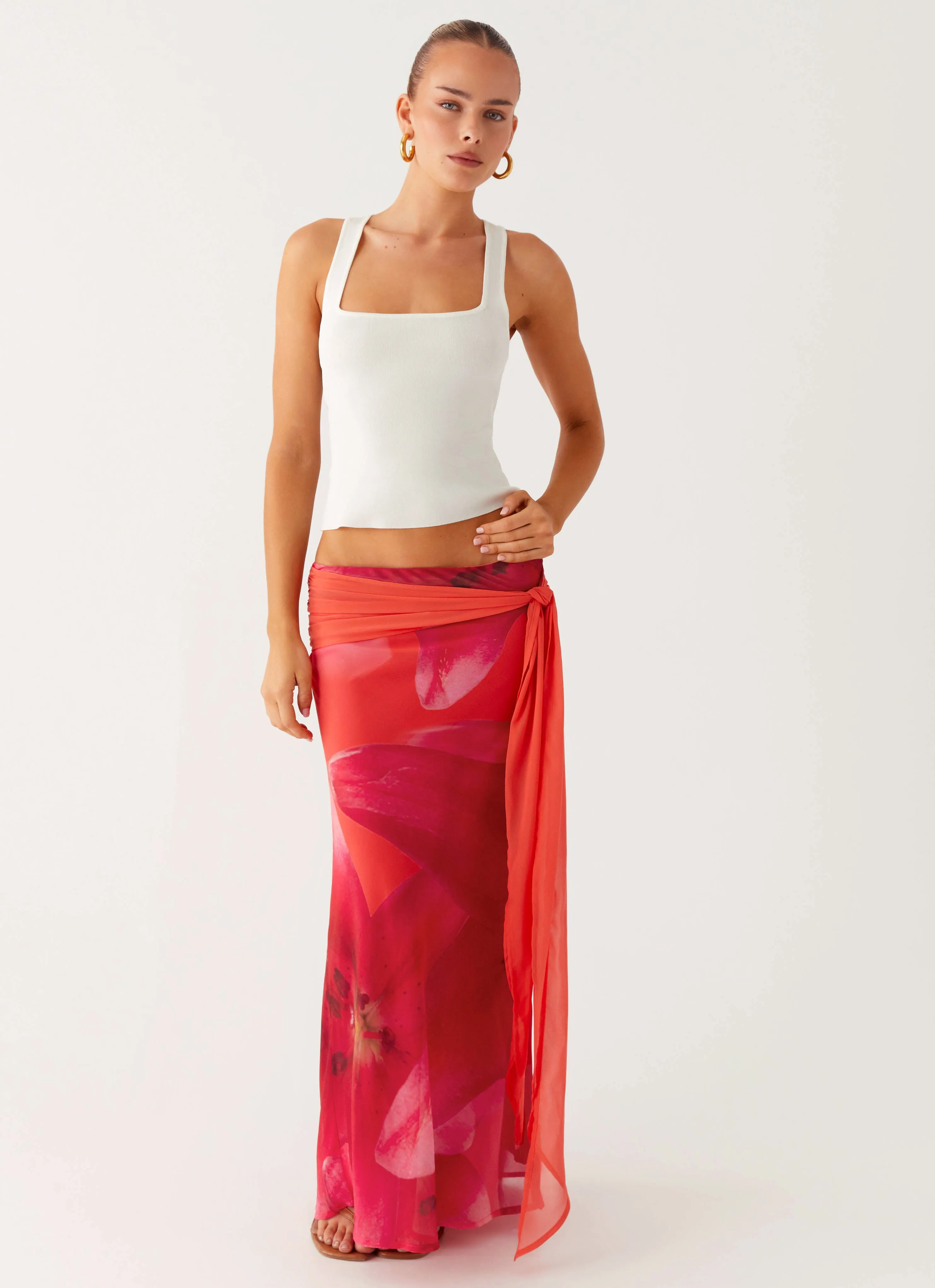 Raya Maxi Skirt - Peach Watermelon Flower ReinforcedPockets