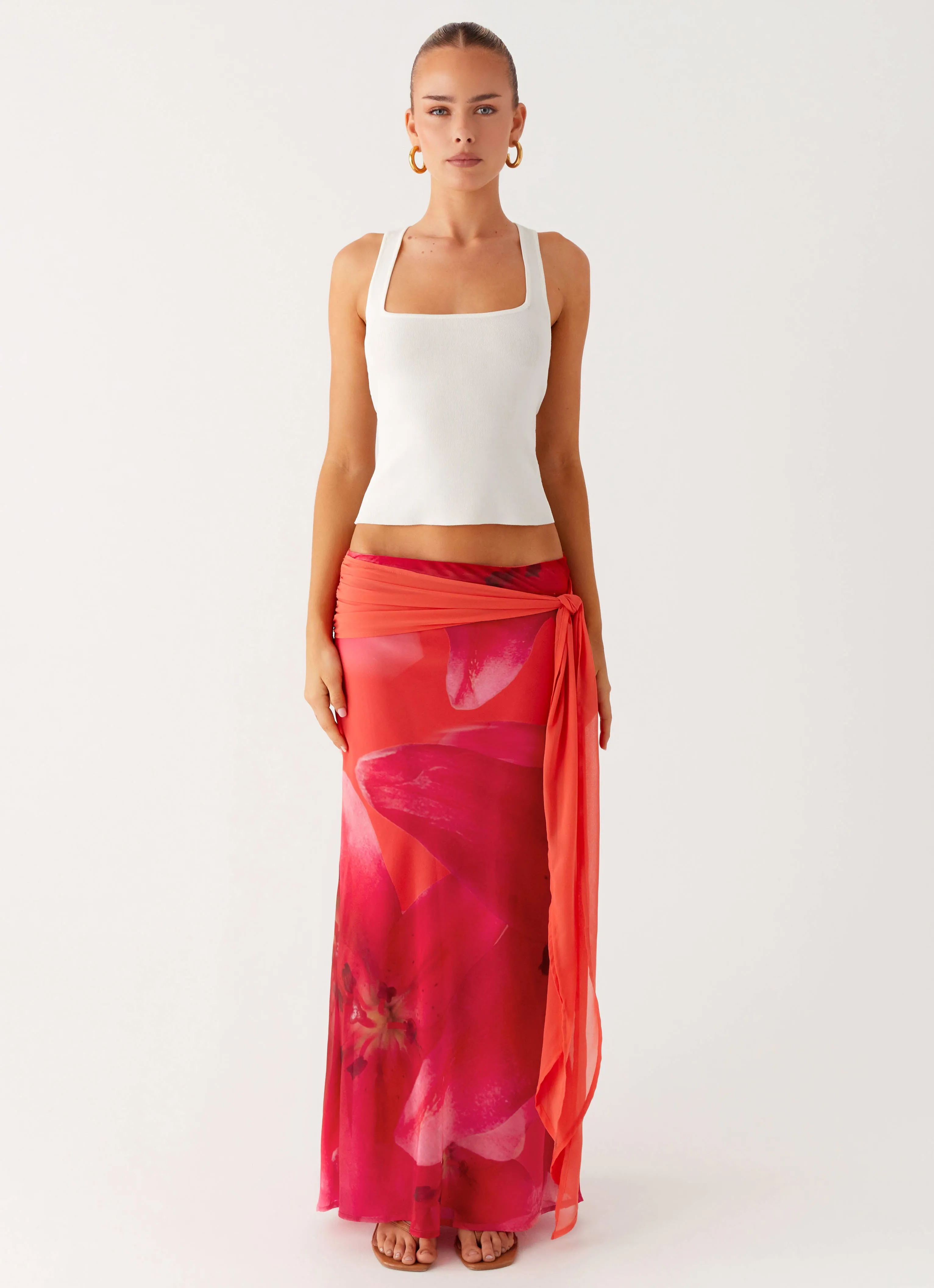 Feminine Fit Raya Maxi Skirt - Peach Watermelon Flower