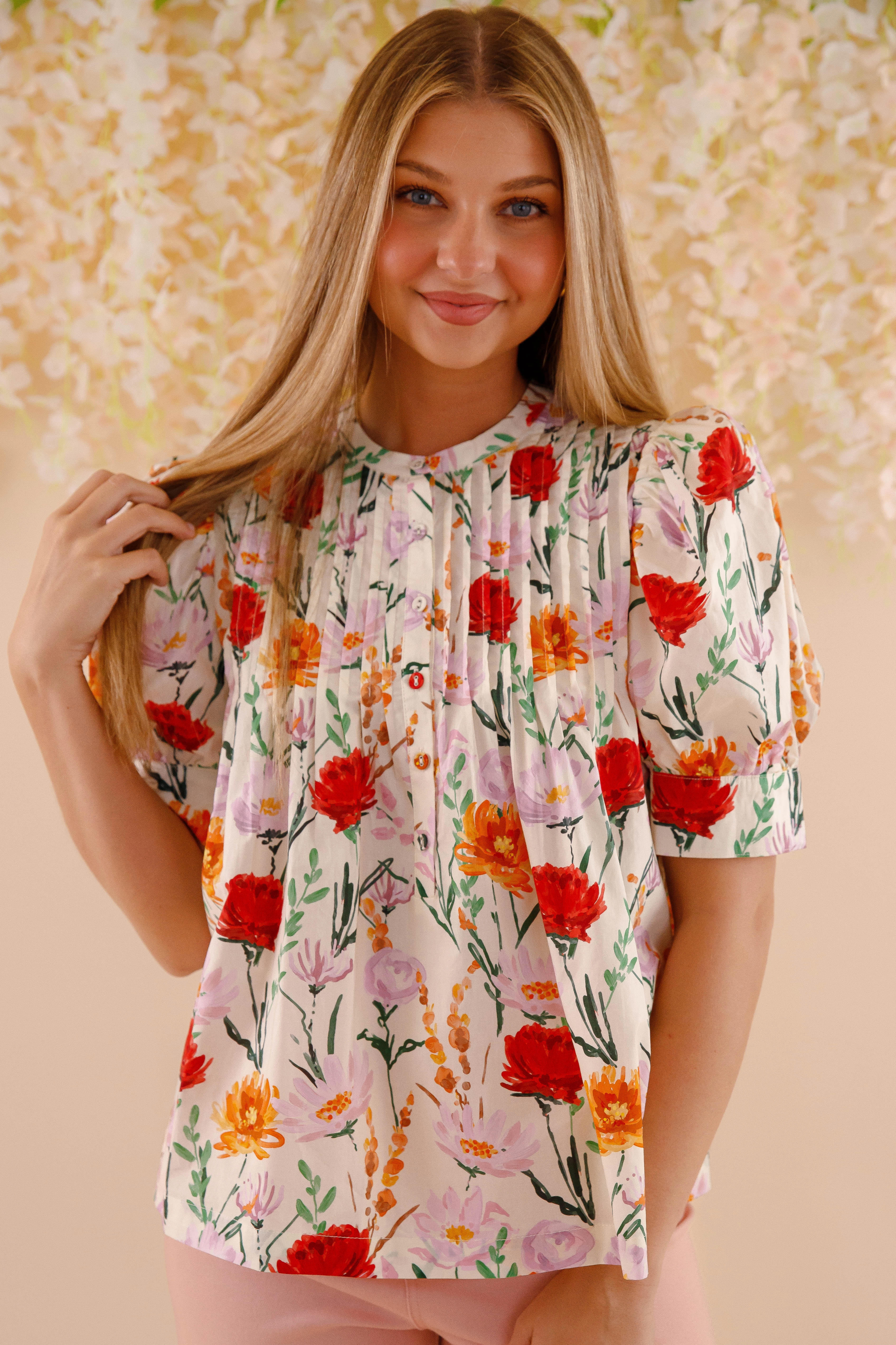 In My Garden Blouse Light Deflection Fabric AbrasionResistantEdging